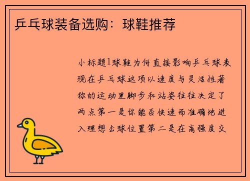 乒乓球装备选购：球鞋推荐